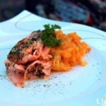 Flammlachs mit Süßkartoffelpüree Flammlachs auf Süßkartoffelpüree