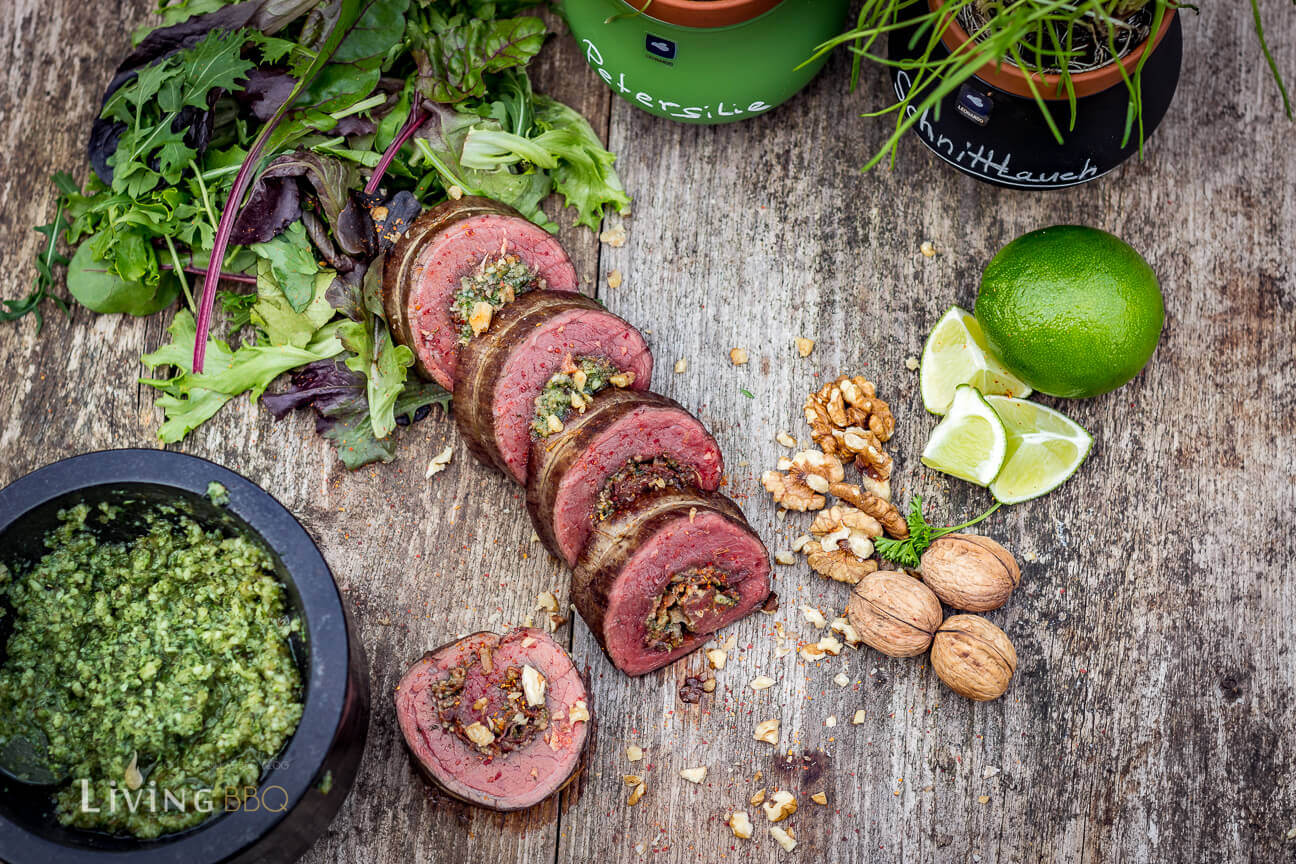 Flank Steak Rolle mit Walnuss Pesto