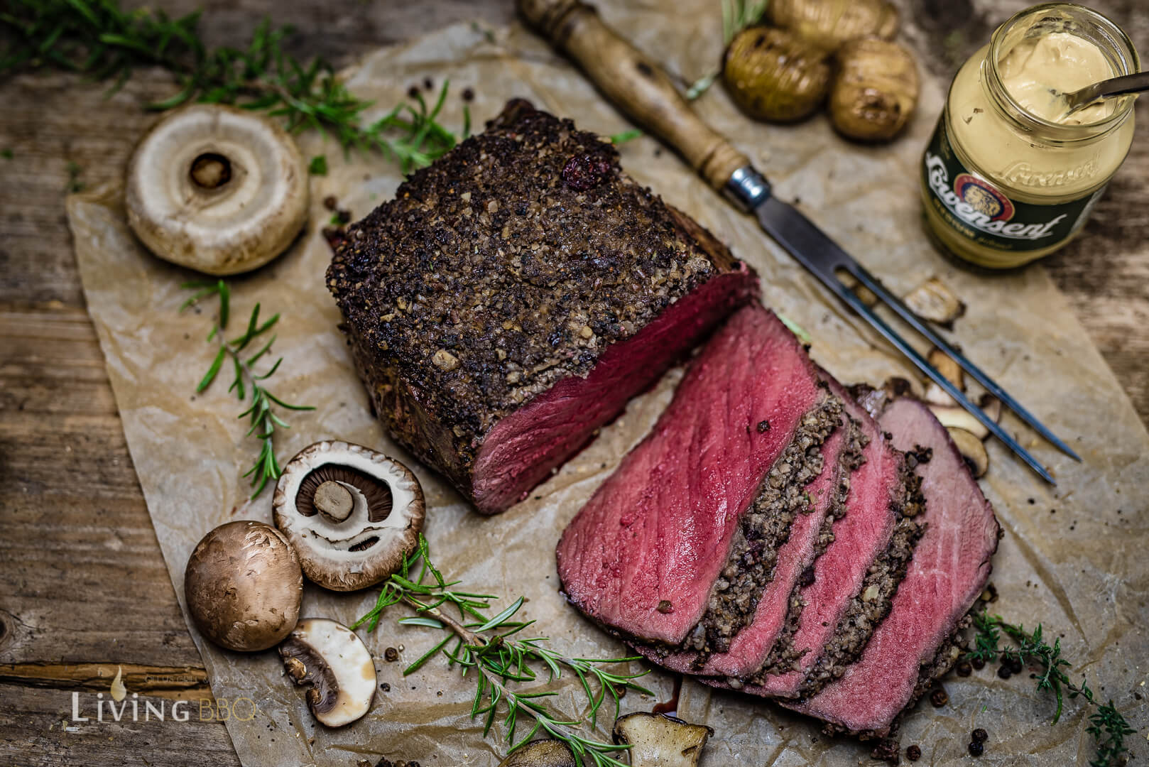 Roastbeef Duxelles angerichtet